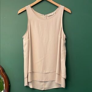Soft Surroundings Elegant Light Tan Crepe Sleeveless Blouse Womens M